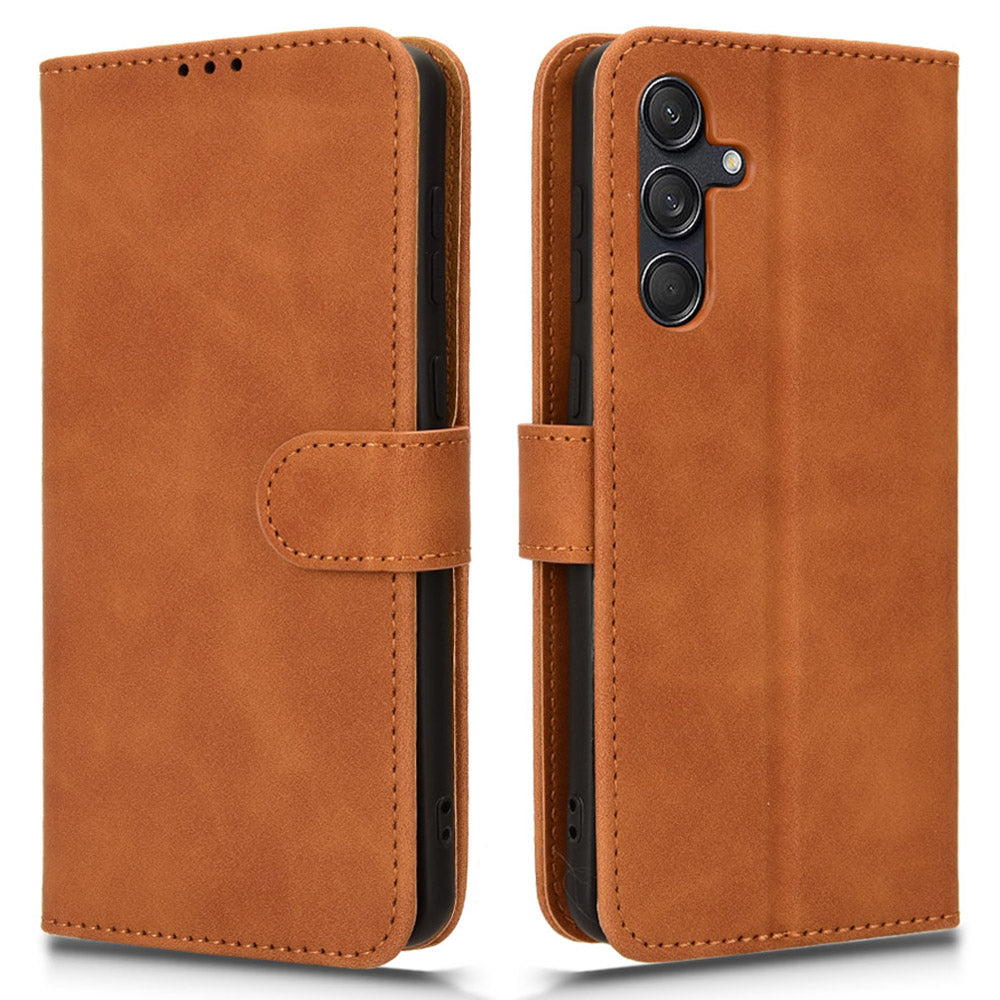 For Samsung Galaxy M55 5G Case PU Leather Wallet Flip Phone Cover Skin-touch Texture - Brown