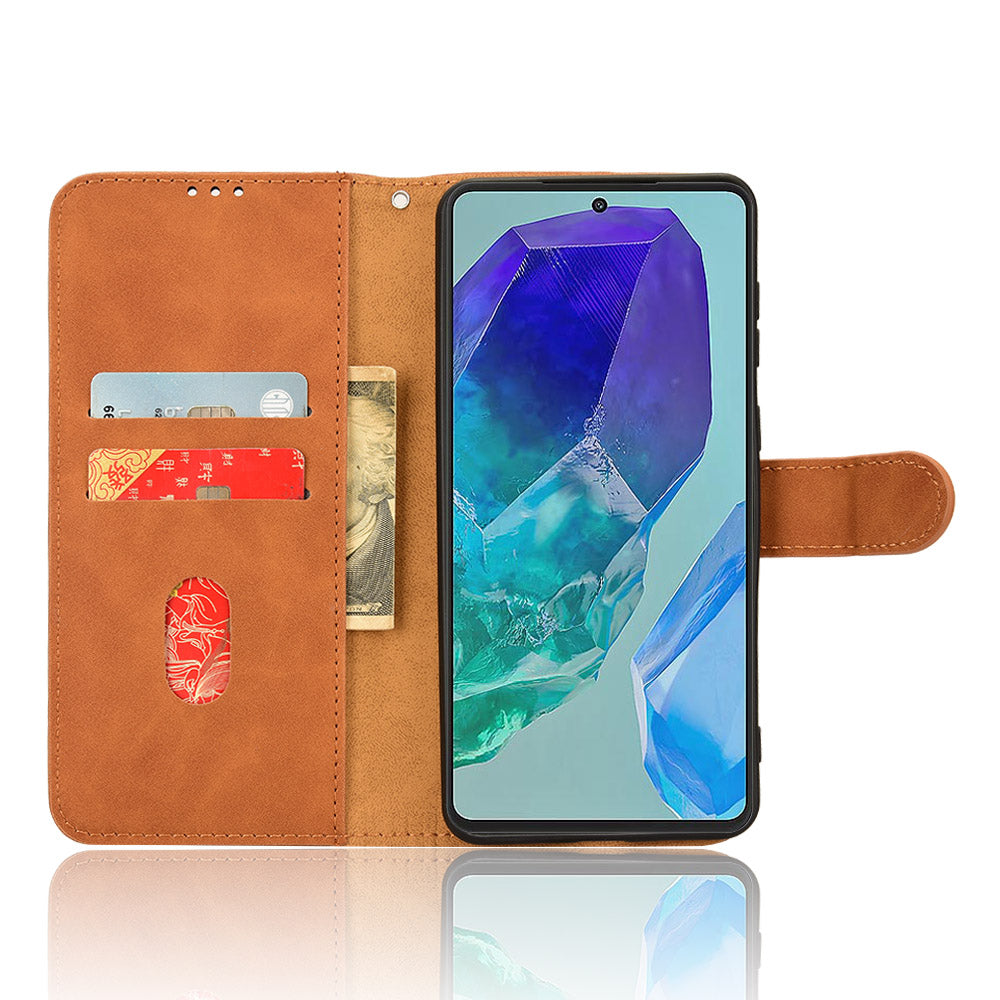 For Samsung Galaxy M55 5G Case PU Leather Wallet Flip Phone Cover Skin-touch Texture - Brown