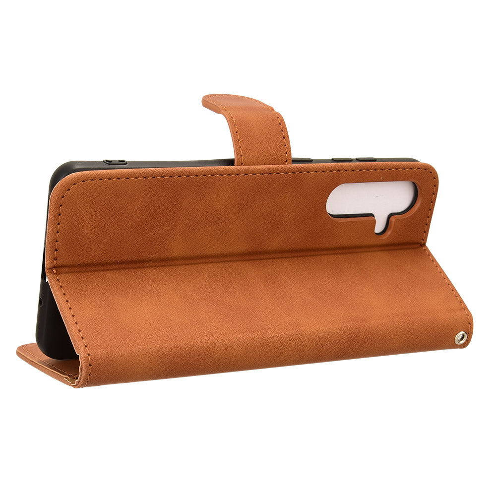 For Samsung Galaxy M55 5G Case PU Leather Wallet Flip Phone Cover Skin-touch Texture - Brown
