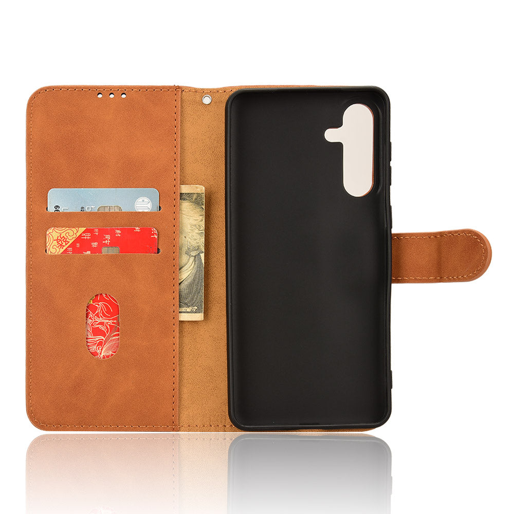 For Samsung Galaxy M55 5G Case PU Leather Wallet Flip Phone Cover Skin-touch Texture - Brown