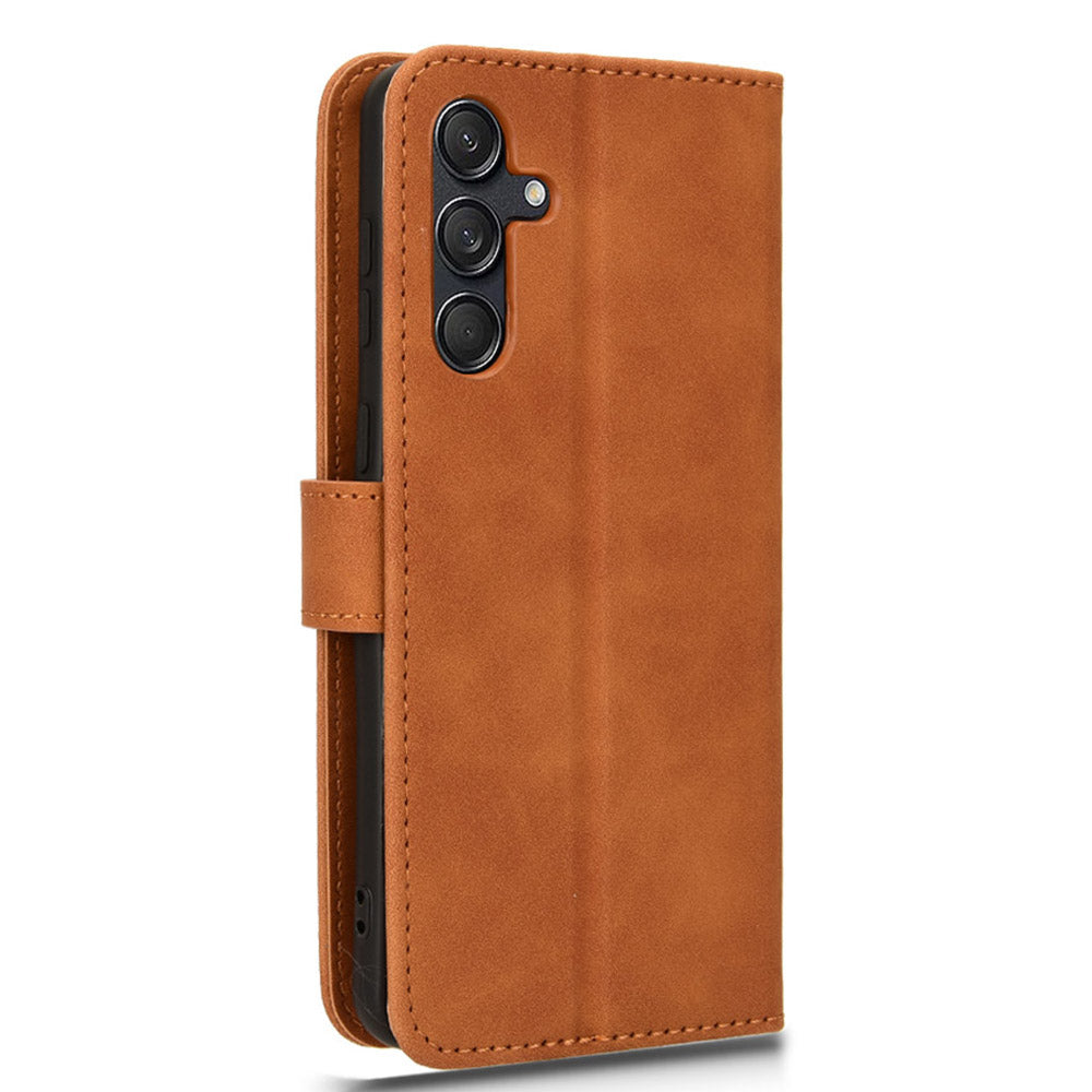 For Samsung Galaxy M55 5G Case PU Leather Wallet Flip Phone Cover Skin-touch Texture - Brown