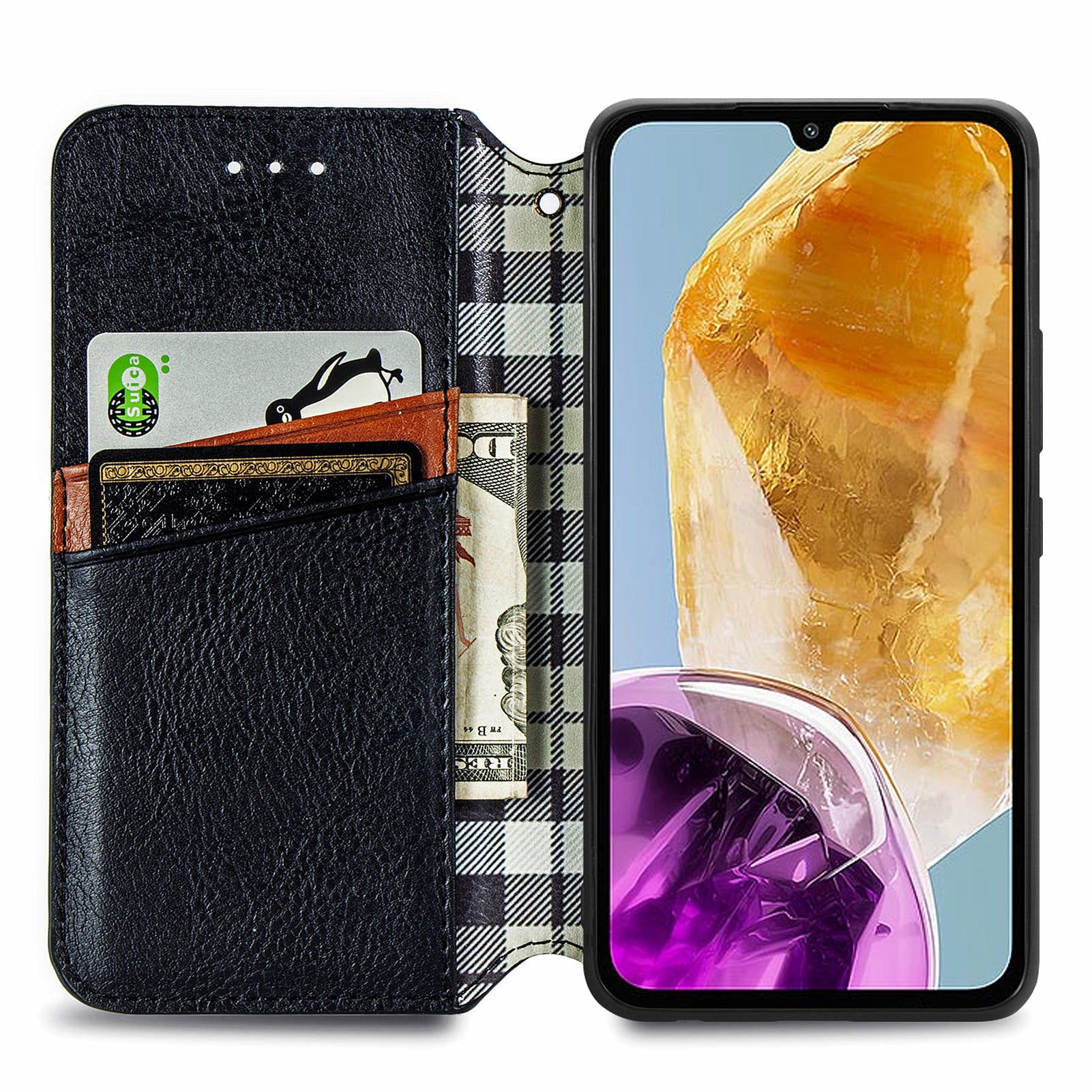 For Samsung Galaxy M15 5G Wholesale Phone Cases Wallet Stand Leather Phone Cover - Black