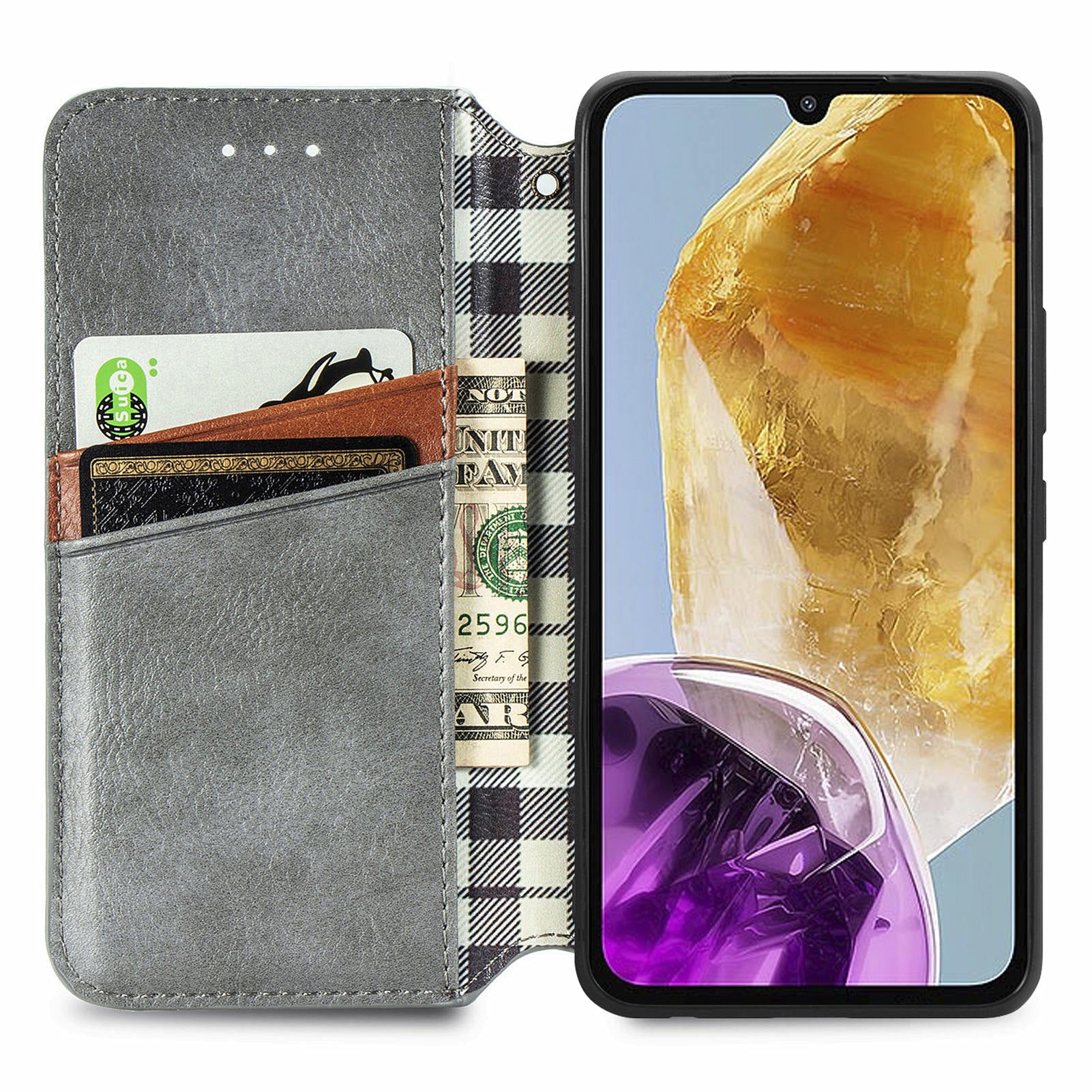 For Samsung Galaxy M15 5G Wholesale Phone Cases Wallet Stand Leather Phone Cover - Grey