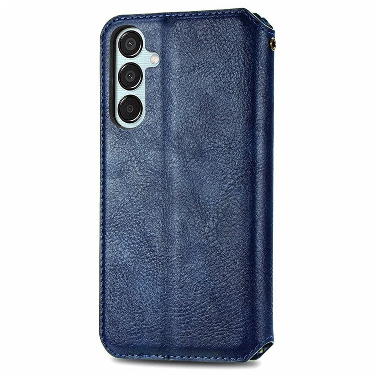 For Samsung Galaxy M15 5G PU Leather Case Rhombus Imprint Wallet Stand Phone Cover - Blue