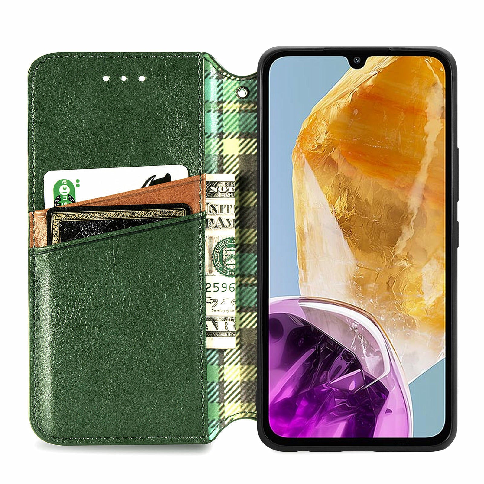 For Samsung Galaxy M15 5G Wholesale Phone Cases Wallet Stand Leather Phone Cover - Green