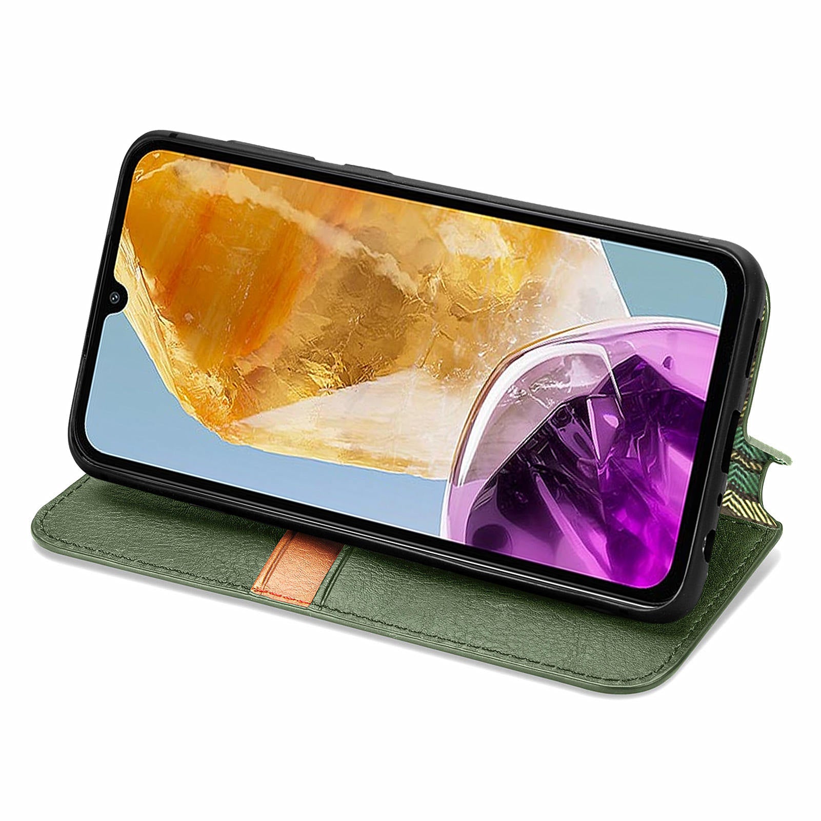For Samsung Galaxy M15 5G Wholesale Phone Cases Wallet Stand Leather Phone Cover - Green