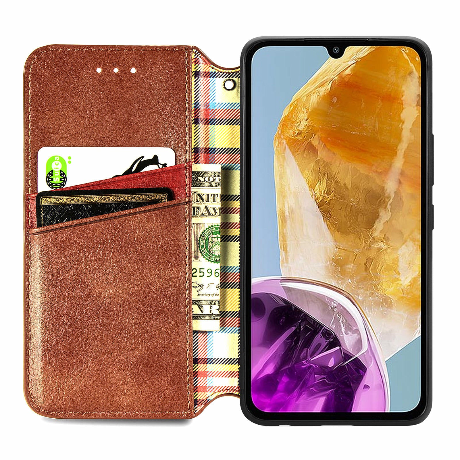 For Samsung Galaxy M15 5G Wholesale Phone Cases Wallet Stand Leather Phone Cover - Brown