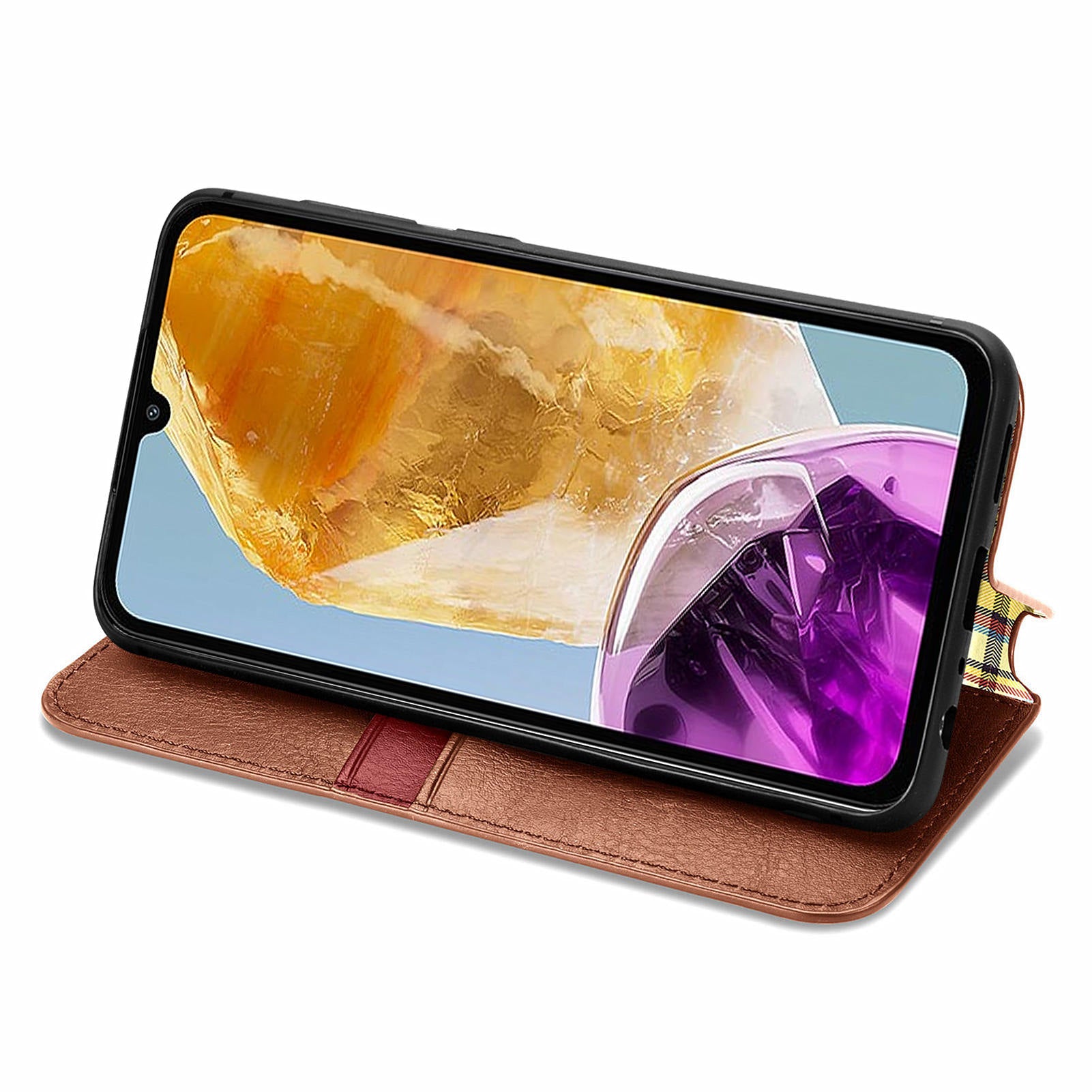 For Samsung Galaxy M15 5G Wholesale Phone Cases Wallet Stand Leather Phone Cover - Brown