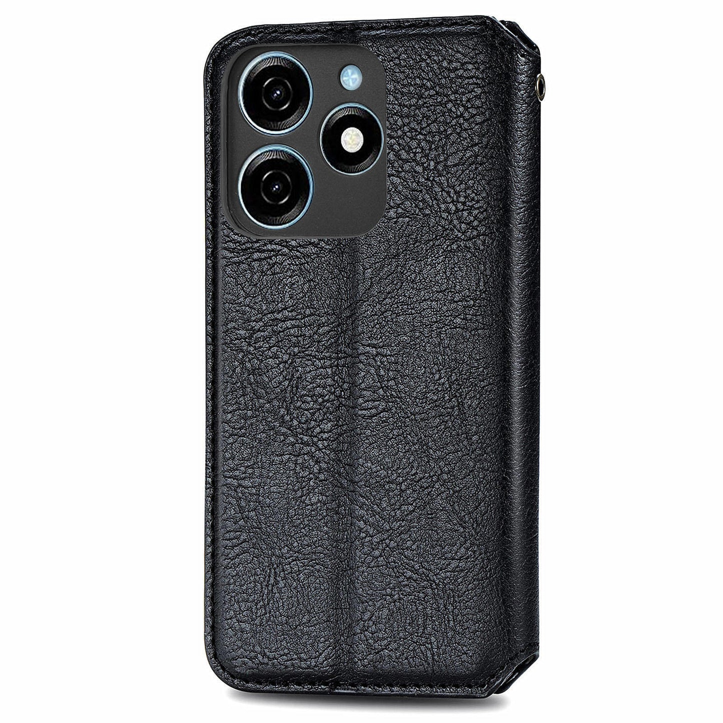 For Transsion Tecno Spark 20C Leather Case Imprinted Rhombus Wallet Phone Cover - Black