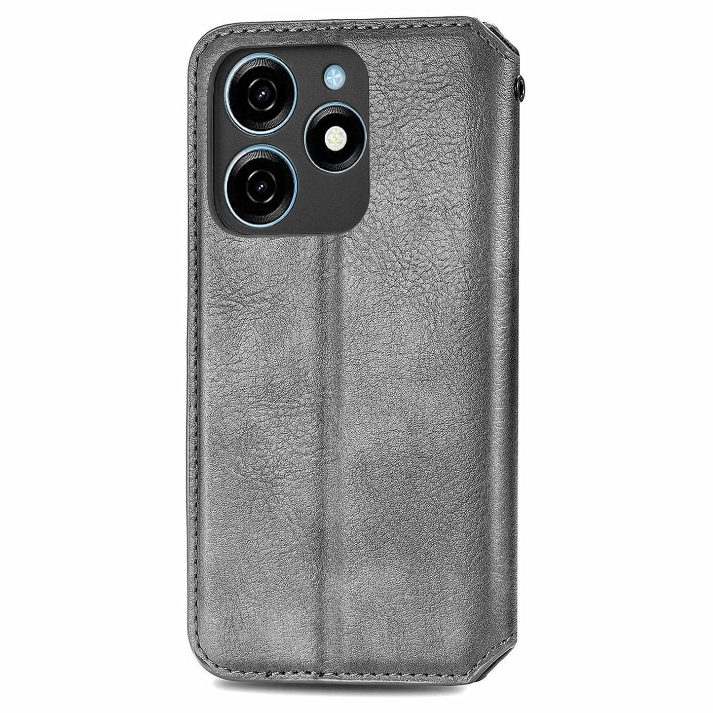 For Transsion Tecno Spark 20C Leather Case Imprinted Rhombus Wallet Phone Cover - Grey