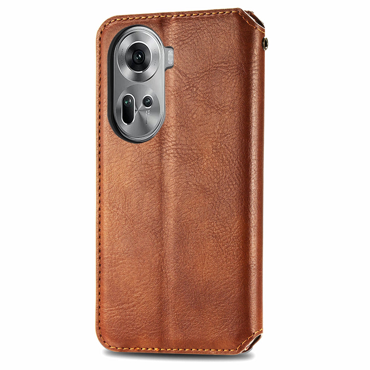 For Oppo Reno11 5G (Global) Case Magnetic Auto Closing Rhombus Wallet Leather Phone Cover - Brown