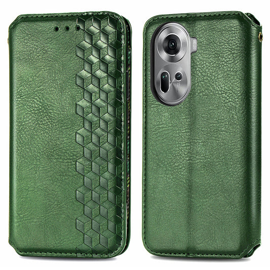 For Oppo Reno11 5G (Global) Case Magnetic Auto Closing Rhombus Wallet Leather Phone Cover - Green