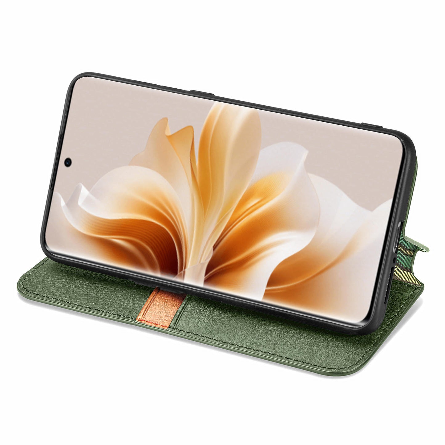For Oppo Reno11 5G (Global) Case Magnetic Auto Closing Rhombus Wallet Leather Phone Cover - Green