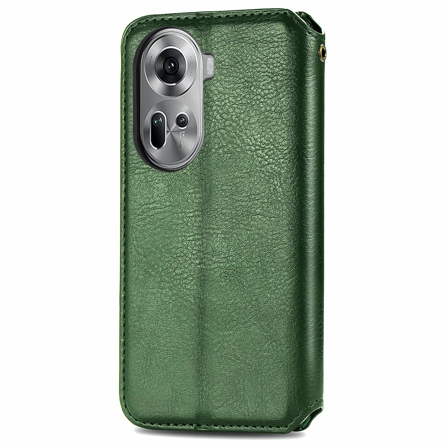 For Oppo Reno11 5G (Global) Case Magnetic Auto Closing Rhombus Wallet Leather Phone Cover - Green