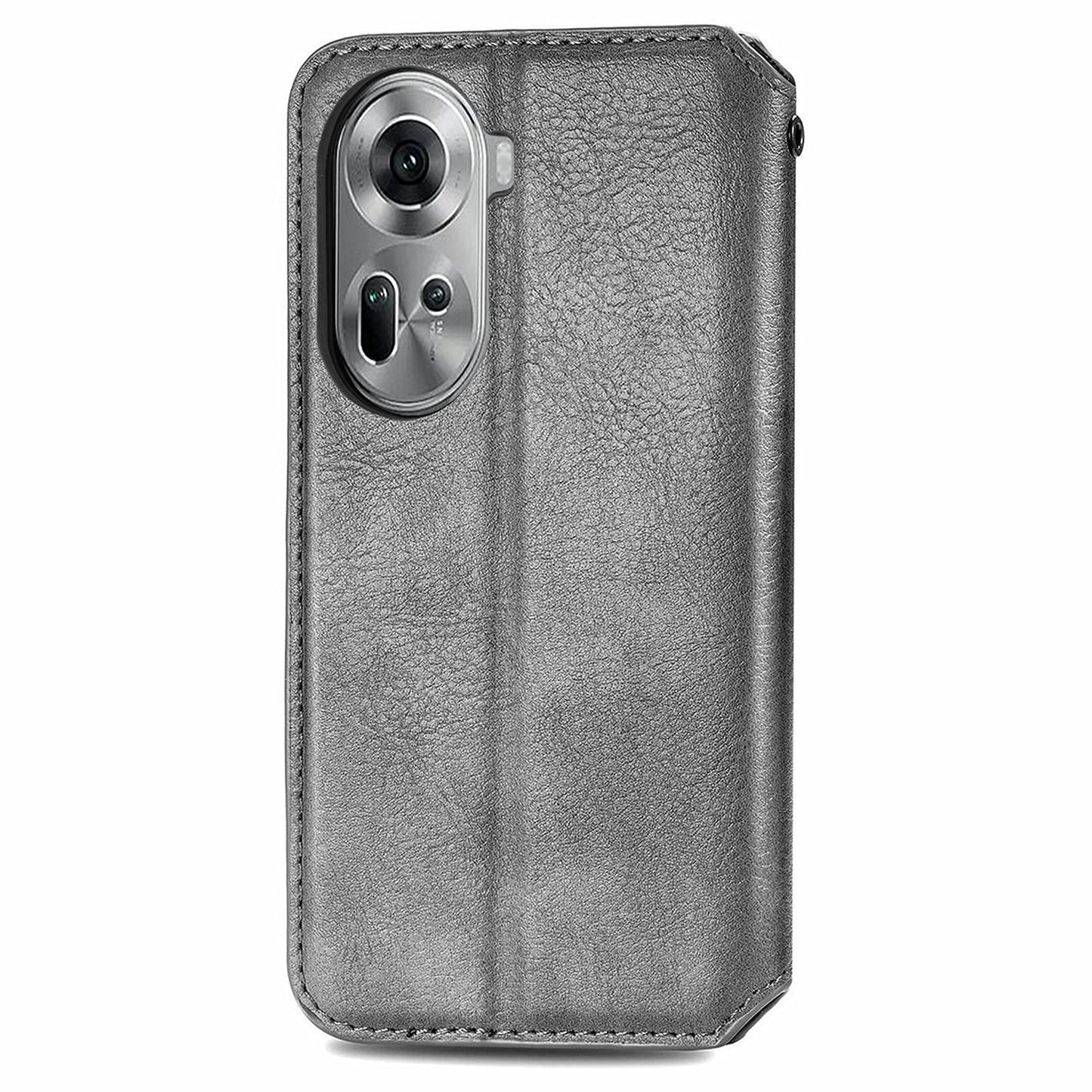 For Oppo Reno11 5G (Global) Case Magnetic Auto Closing Rhombus Wallet Leather Phone Cover - Grey