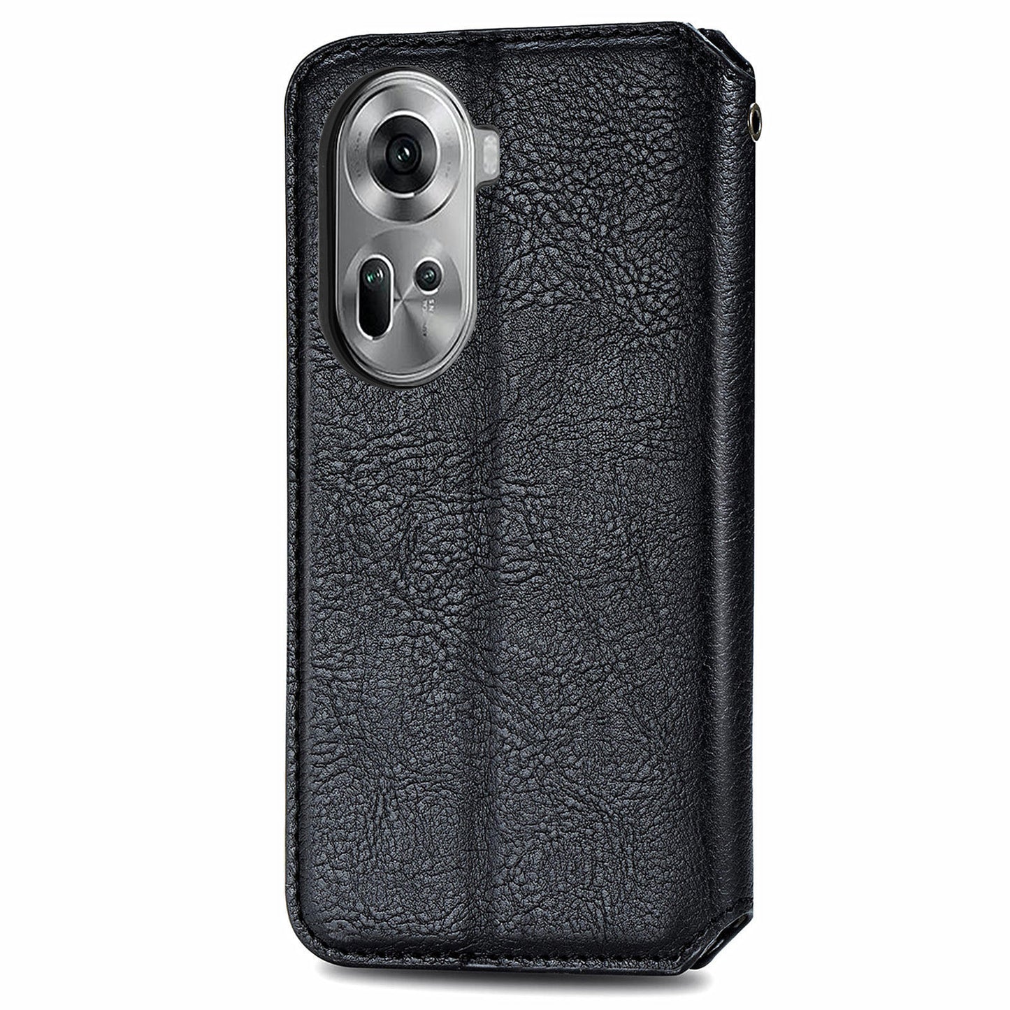 For Oppo Reno11 5G (Global) Case Magnetic Auto Closing Rhombus Wallet Leather Phone Cover - Black