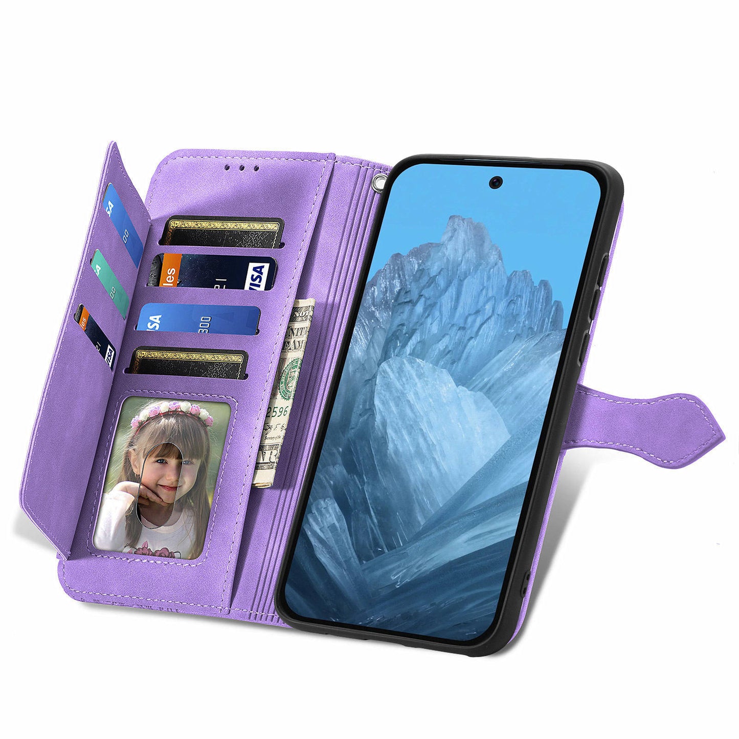 For Google Pixel 9 Anti-fall Leather Case Zipper Wallet Stand Flip Phone Cover - Light Purple