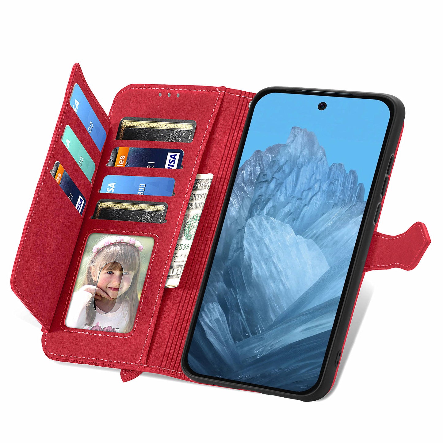 For Google Pixel 9 Anti-fall Leather Case Zipper Wallet Stand Flip Phone Cover - Red