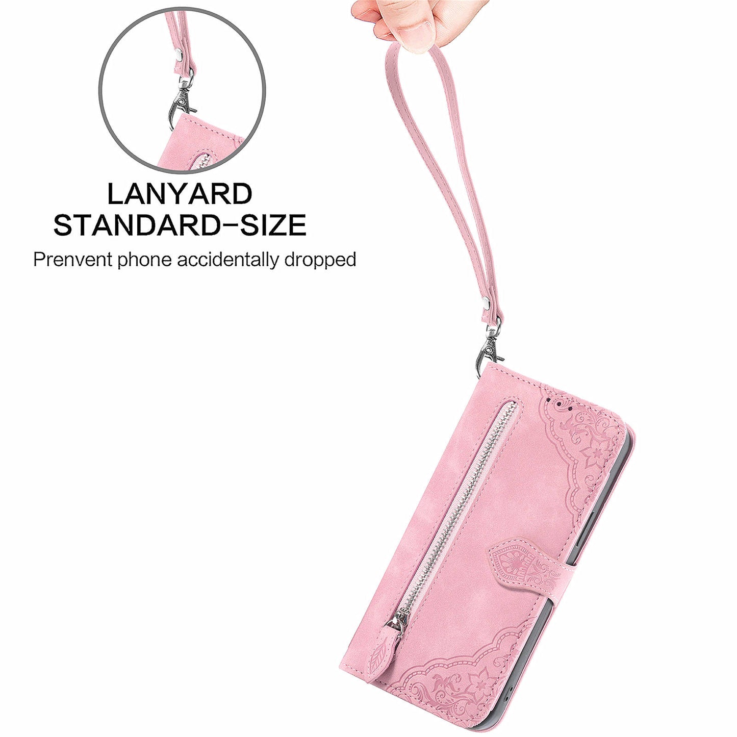 For Google Pixel 9 Anti-fall Leather Case Zipper Wallet Stand Flip Phone Cover - Pink