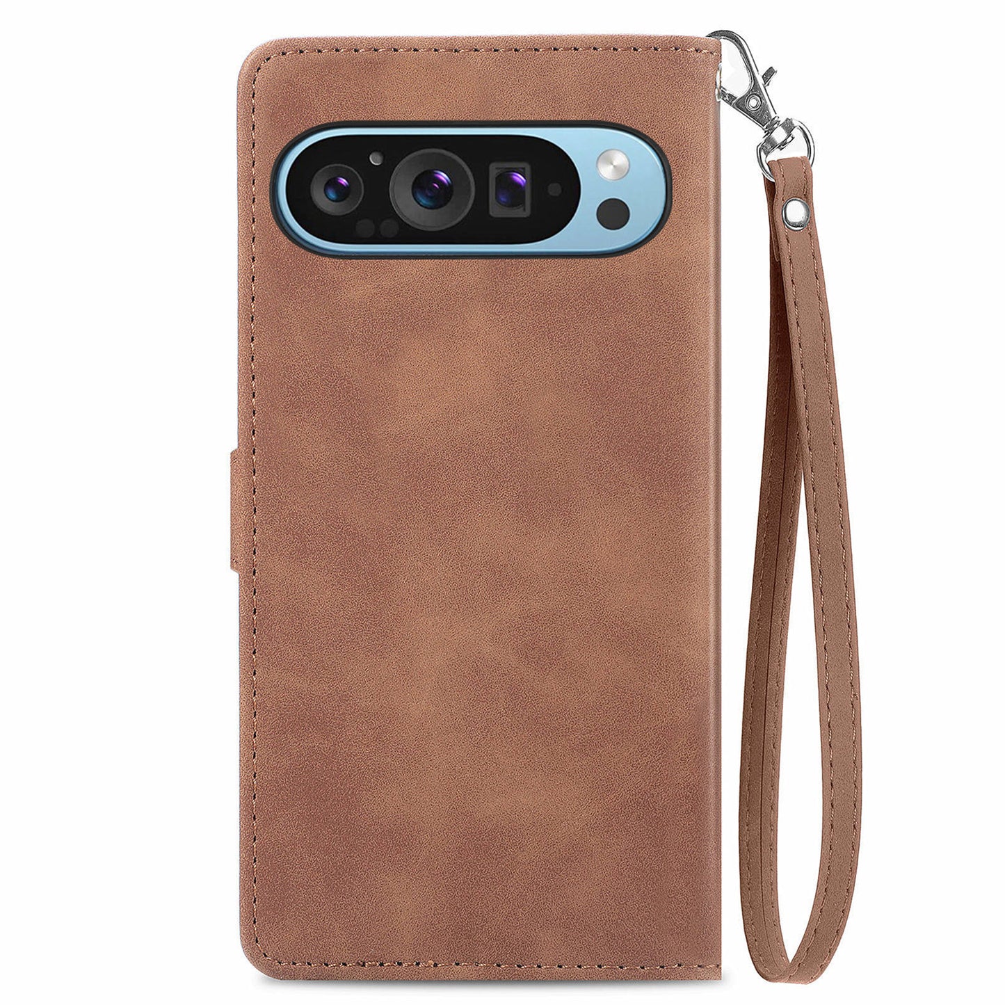 For Google Pixel 9 Anti-fall Leather Case Zipper Wallet Stand Flip Phone Cover - Brown