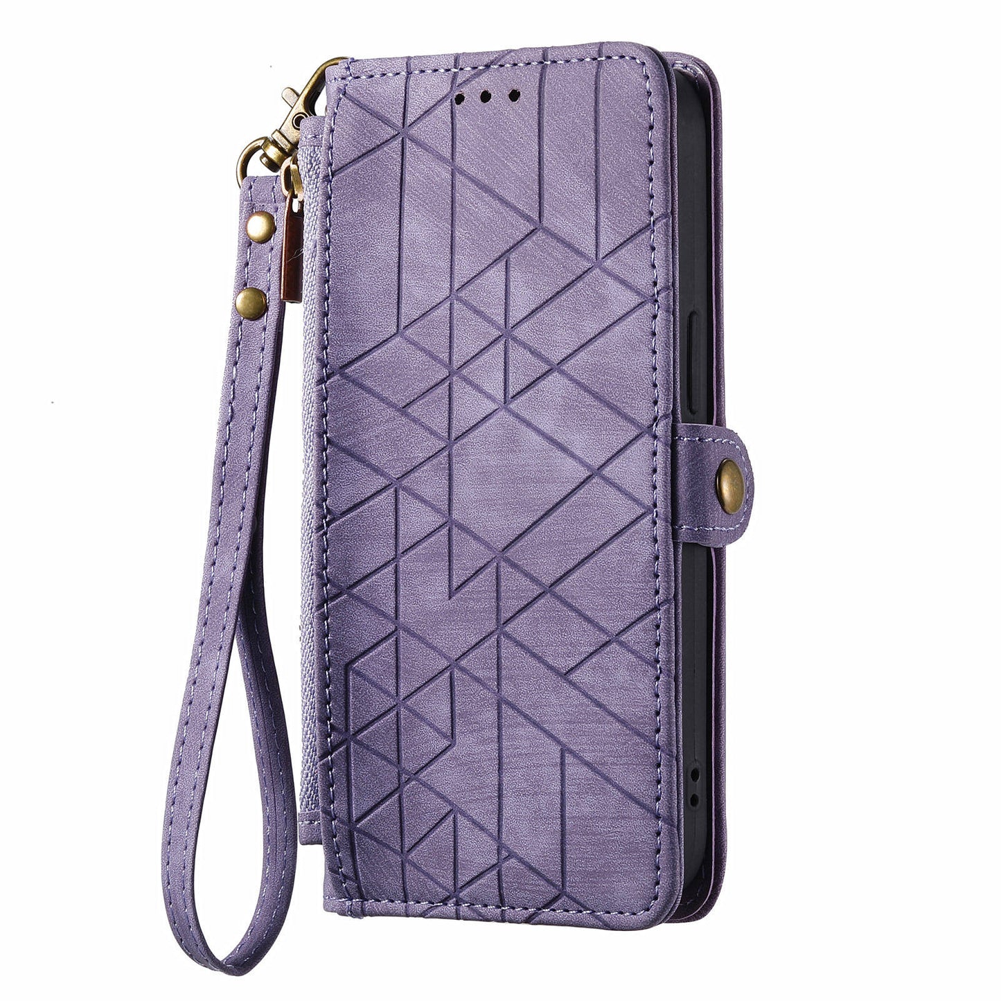 Leather Case for Google Pixel 9 Pro Zipper Pocket Geometry Mobile Phone Wallet Cover - Light Purple