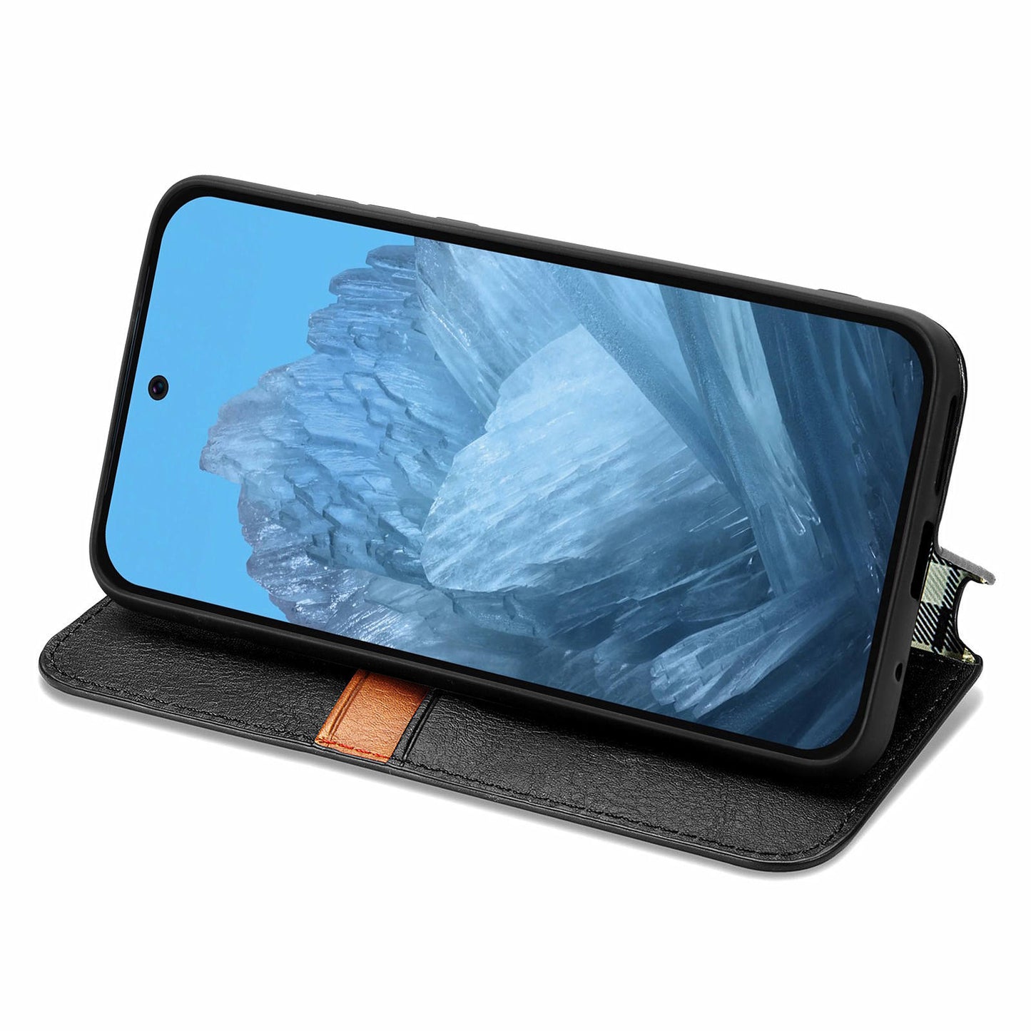 For Google Pixel 9 Pro Wallet Case Rhombus Leather Phone Cover with Stand Function - Black