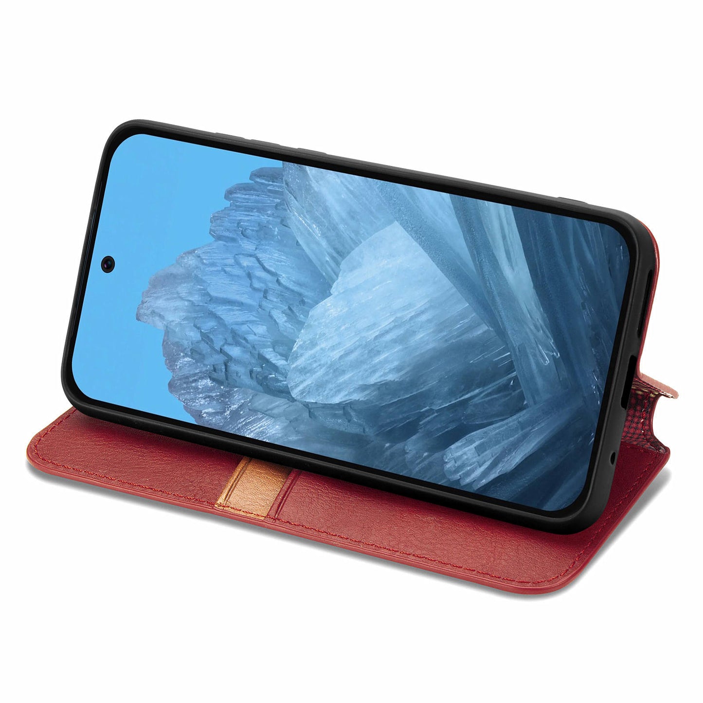 For Google Pixel 9 Pro Wallet Case Rhombus Leather Phone Cover with Stand Function - Red