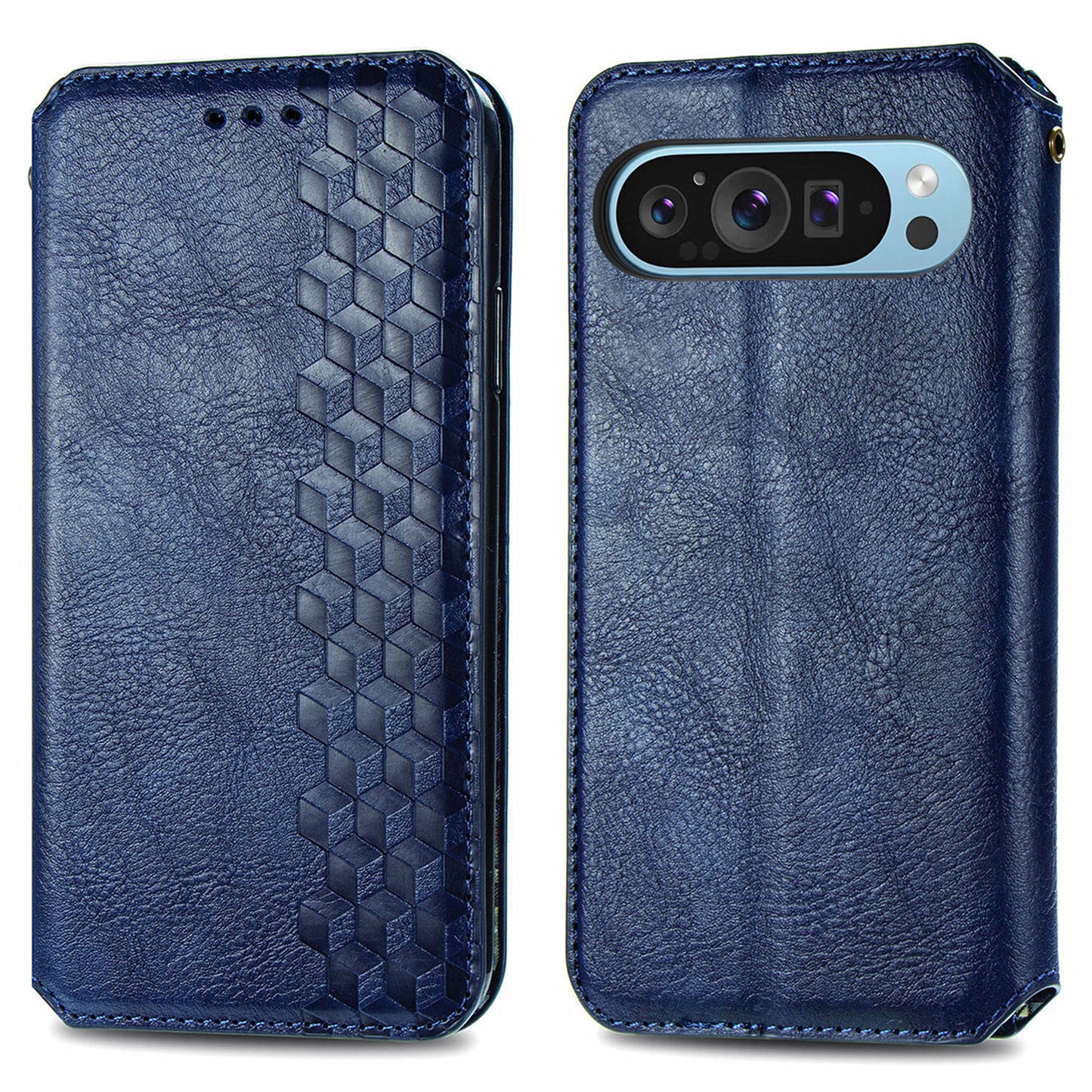 For Google Pixel 9 Pro Wallet Case Rhombus Leather Phone Cover with Stand Function - Blue
