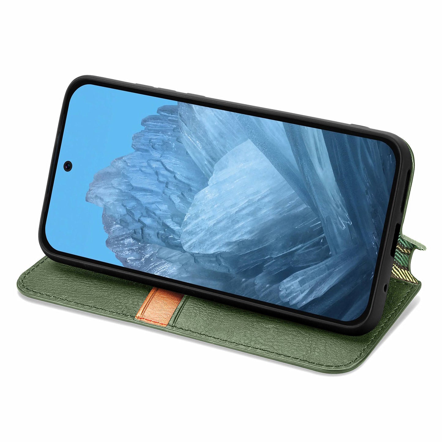 For Google Pixel 9 Pro Wallet Case Rhombus Leather Phone Cover with Stand Function - Green