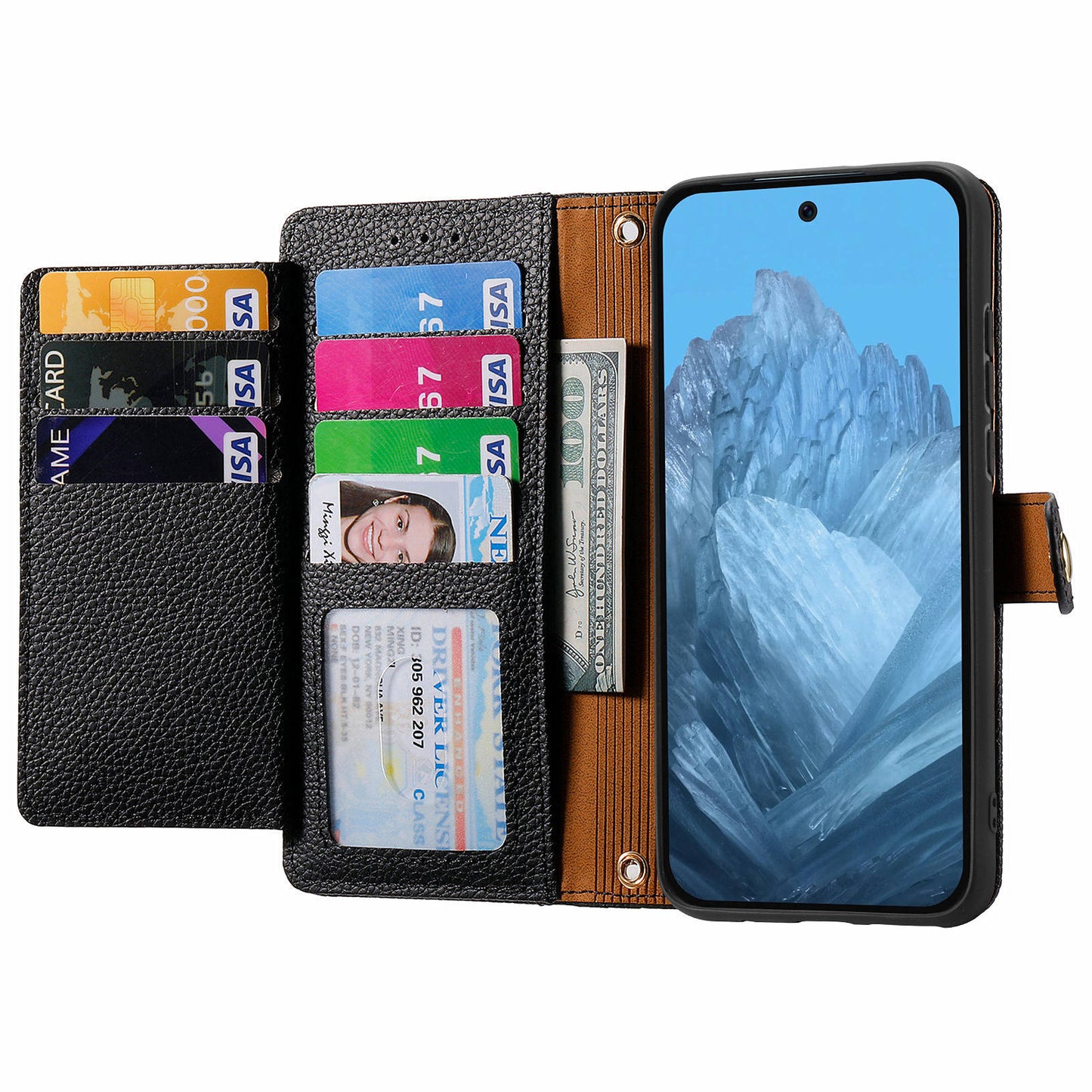 For Google Pixel 9 Pro RFID Blocking Case Zipper Pocket PU+TPU Phone Cover - Black