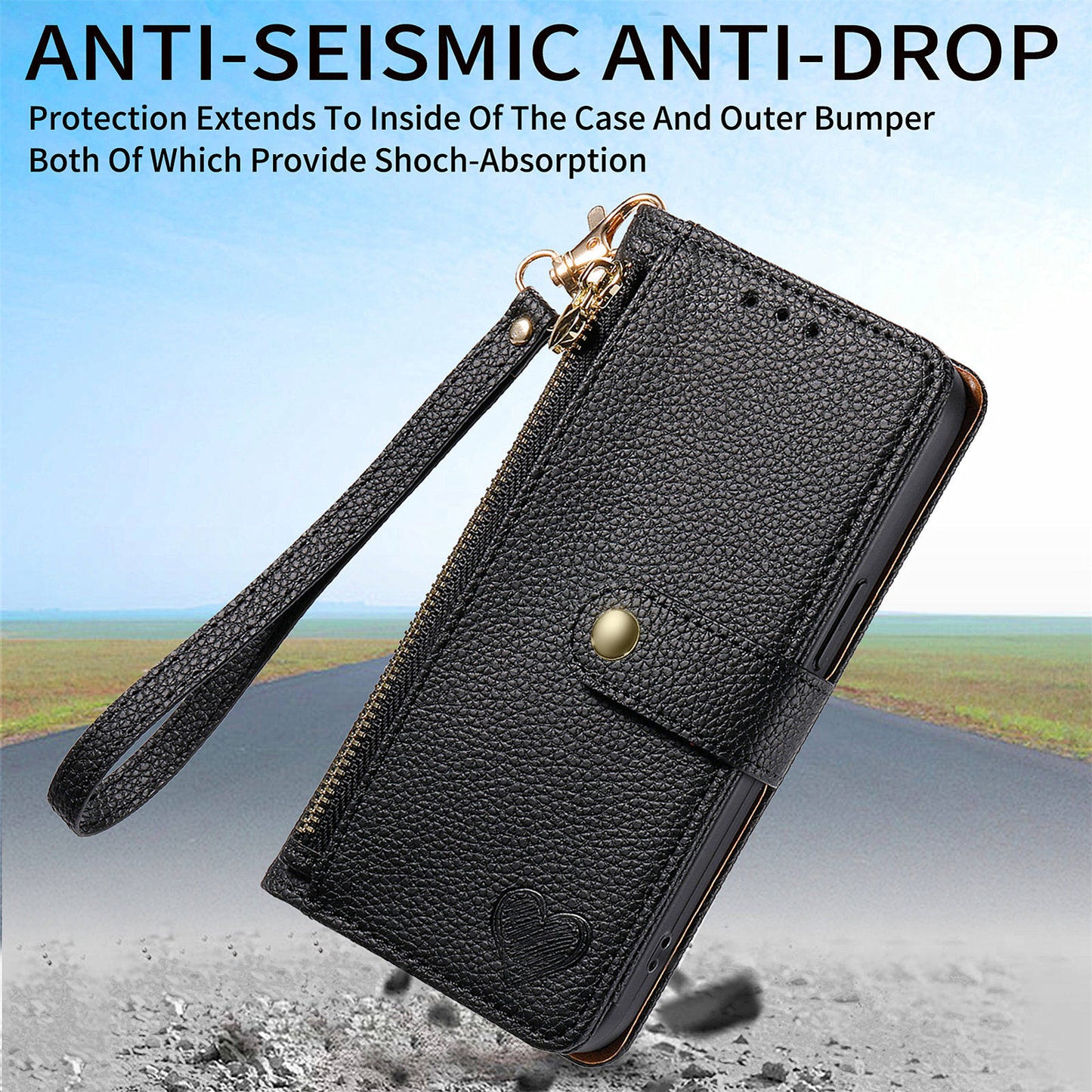 For Google Pixel 9 Pro RFID Blocking Case Zipper Pocket PU+TPU Phone Cover - Black