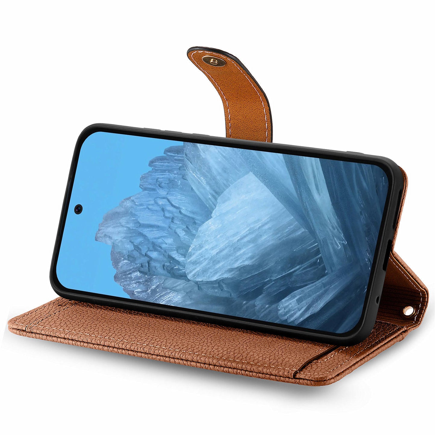 For Google Pixel 9 Pro RFID Blocking Case Zipper Pocket PU+TPU Phone Cover - Brown