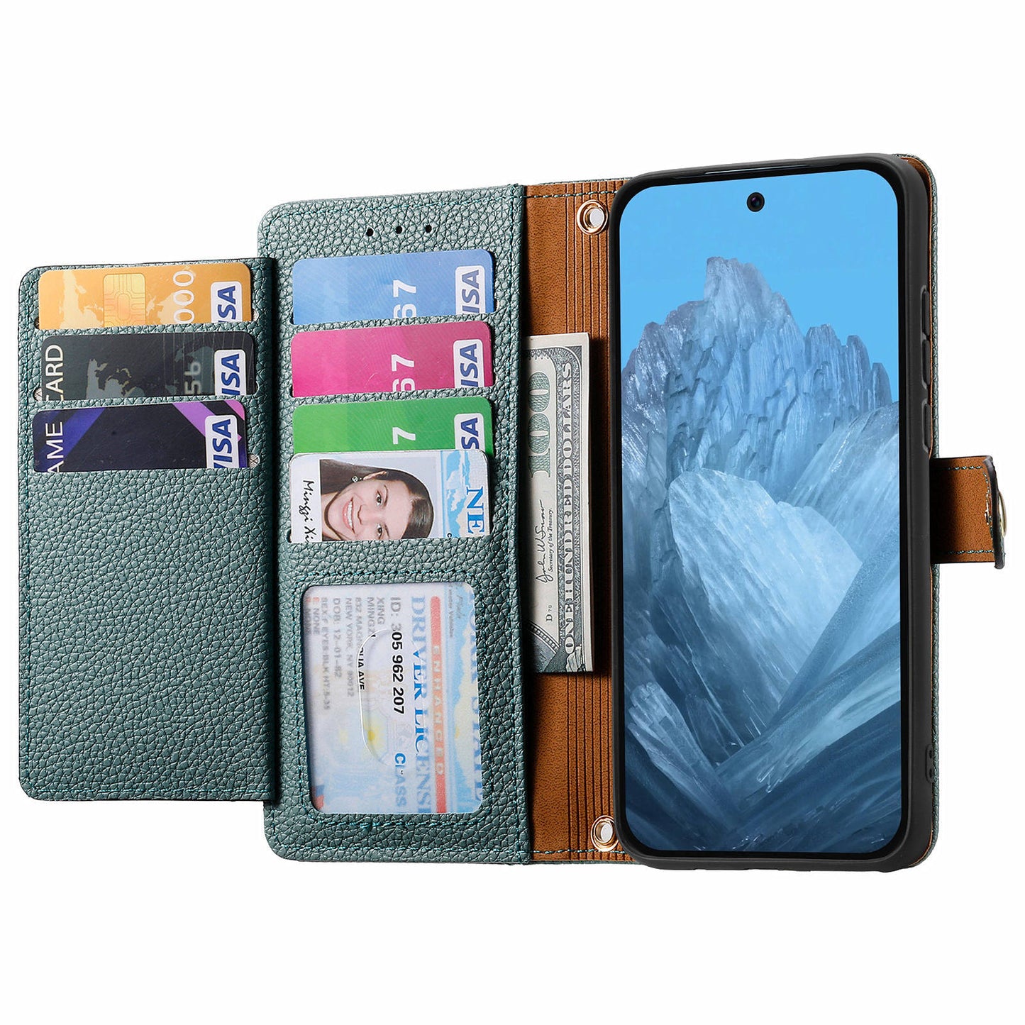 For Google Pixel 9 Pro RFID Blocking Case Zipper Pocket PU+TPU Phone Cover - Green