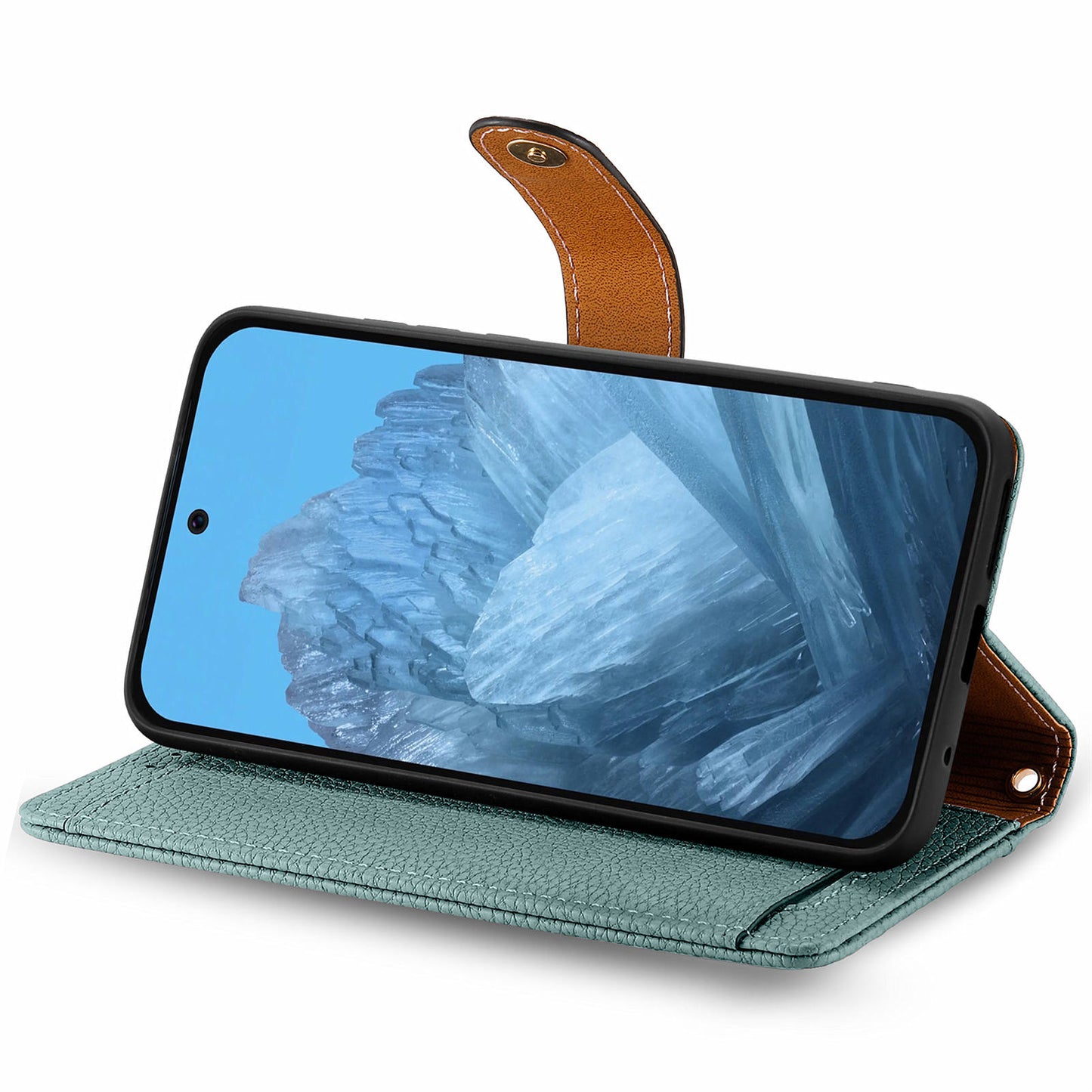 For Google Pixel 9 Pro RFID Blocking Case Zipper Pocket PU+TPU Phone Cover - Green