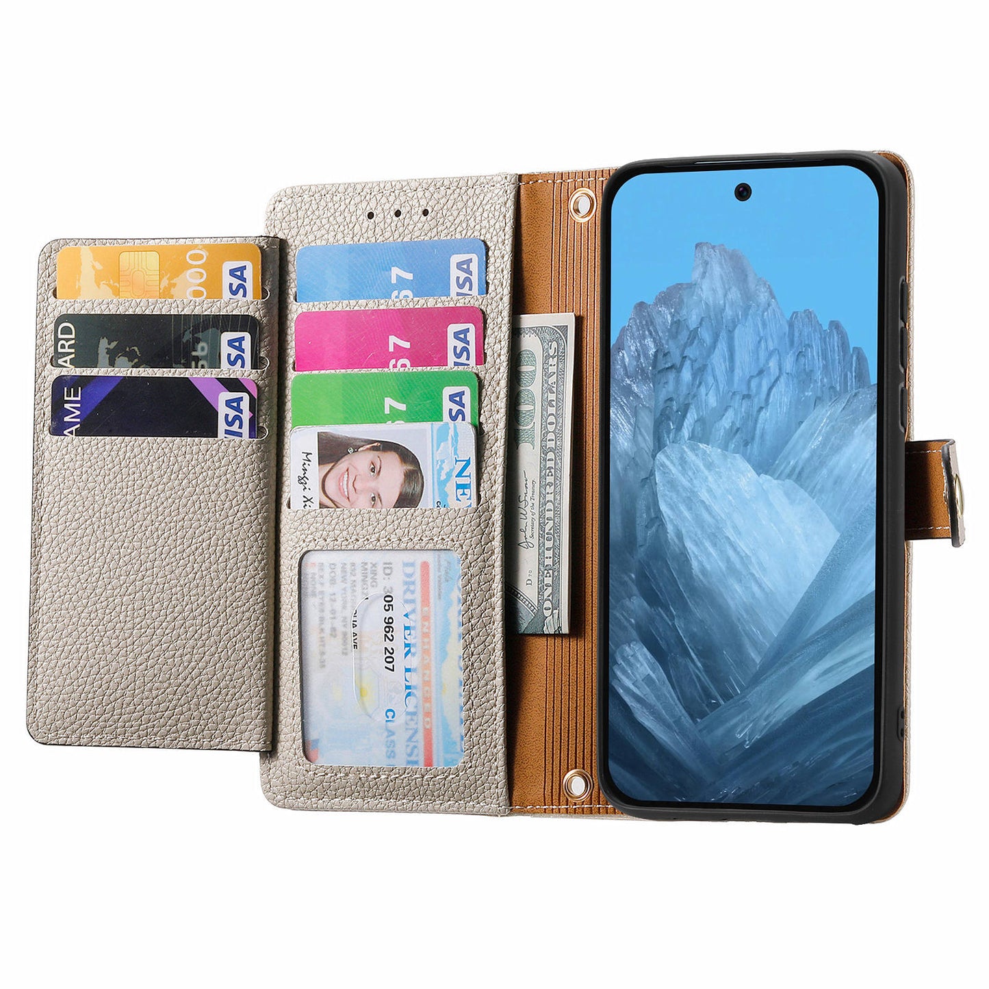 For Google Pixel 9 Pro RFID Blocking Case Zipper Pocket PU+TPU Phone Cover - Grey
