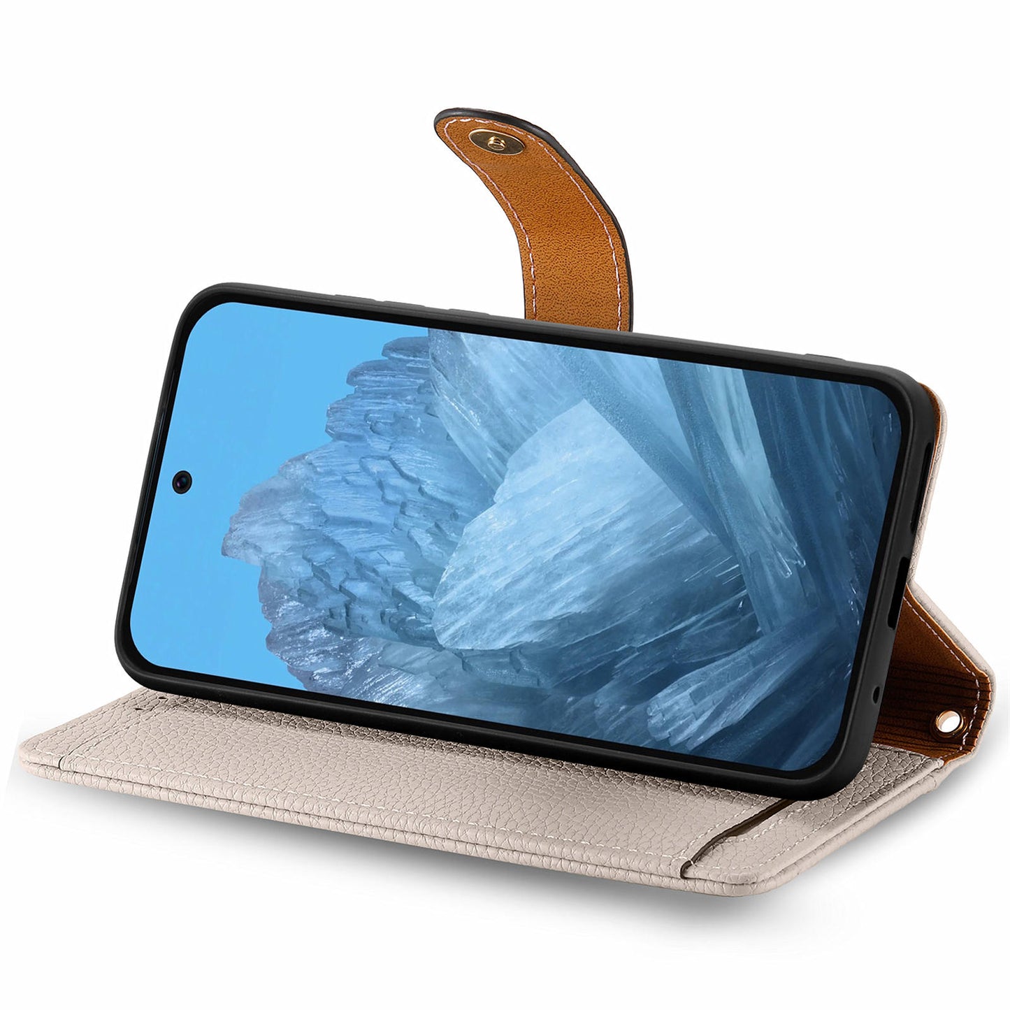 For Google Pixel 9 Pro RFID Blocking Case Zipper Pocket PU+TPU Phone Cover - Grey