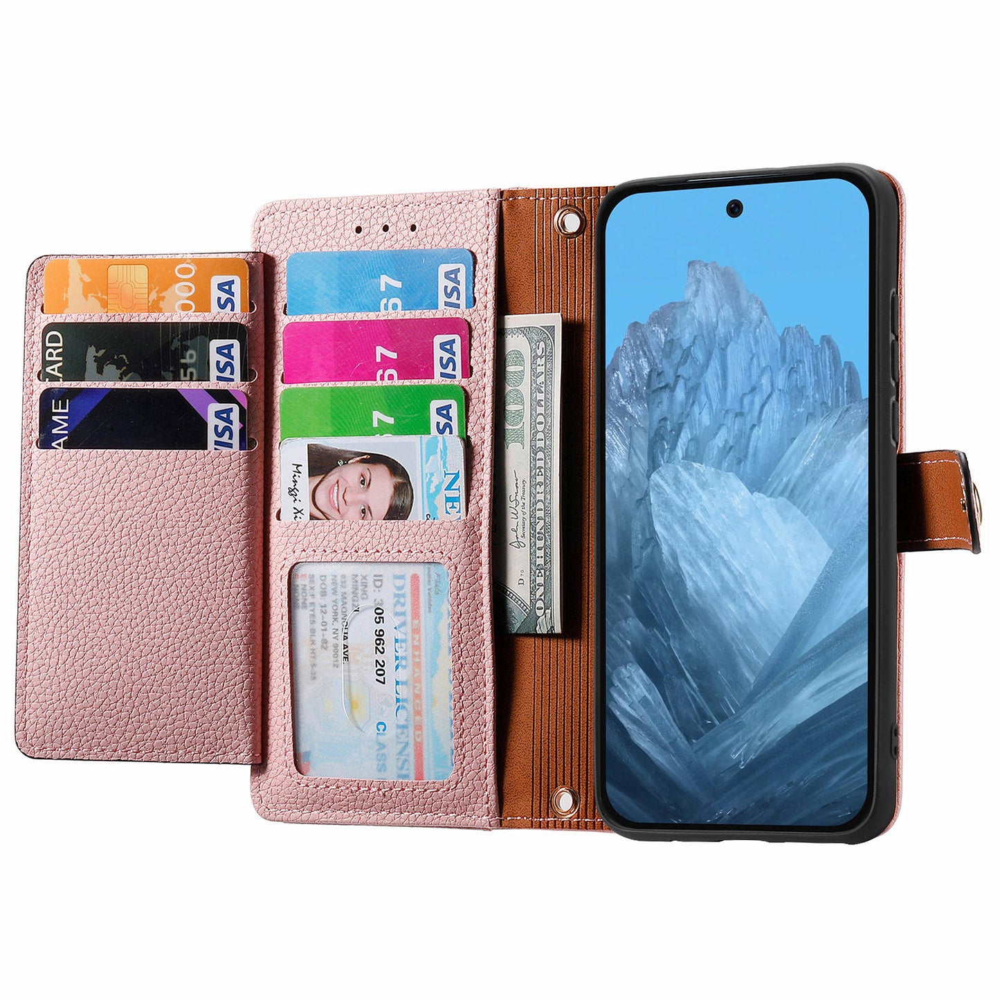 For Google Pixel 9 Pro RFID Blocking Case Zipper Pocket PU+TPU Phone Cover - Pink
