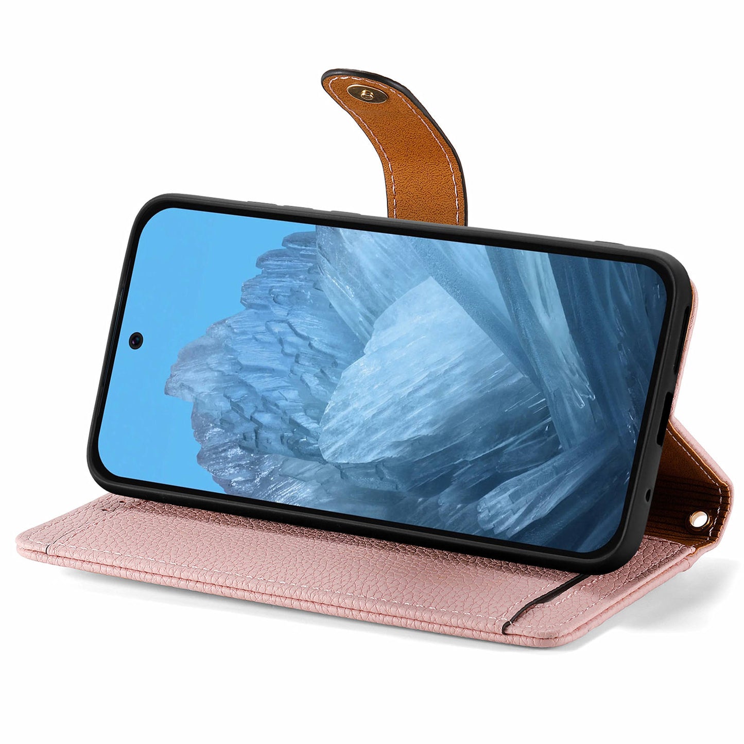 For Google Pixel 9 Pro RFID Blocking Case Zipper Pocket PU+TPU Phone Cover - Pink