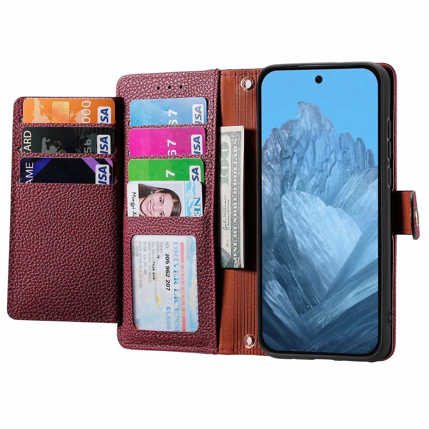 For Google Pixel 9 Pro RFID Blocking Case Zipper Pocket PU+TPU Phone Cover - Red
