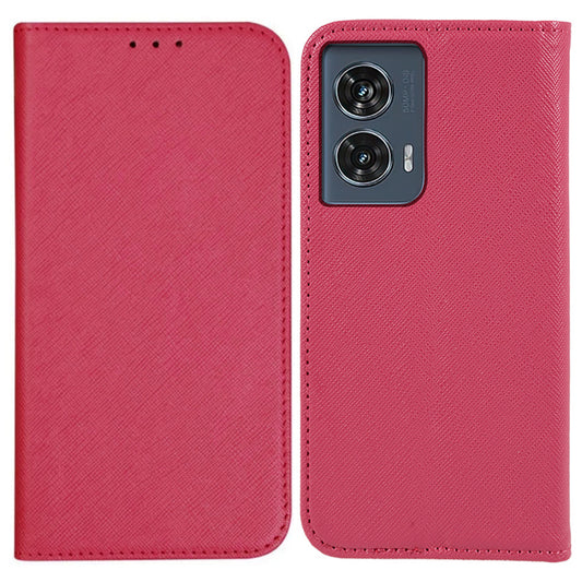 For Motorola Edge 50 Fusion Magnetic Case Flip Card Holder Cross Texture Phone Cover - Rose