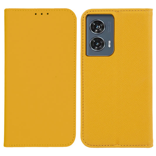 For Motorola Edge 50 Fusion Magnetic Case Flip Card Holder Cross Texture Phone Cover - Yellow