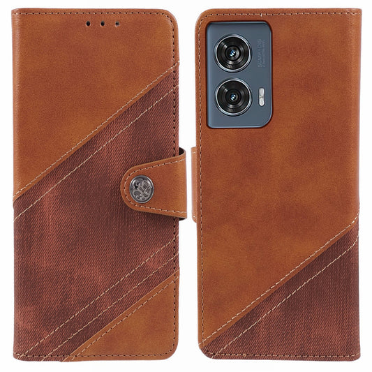 For Motorola Edge 50 Fusion Case Splicing PU Leather Wallet Phone Cover with Stand - Brown