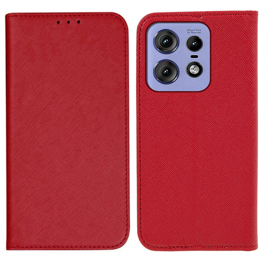 For Motorola Edge 50 Pro 5G Case Magnetic Closure Cross Texture Leather Phone Cover - Red