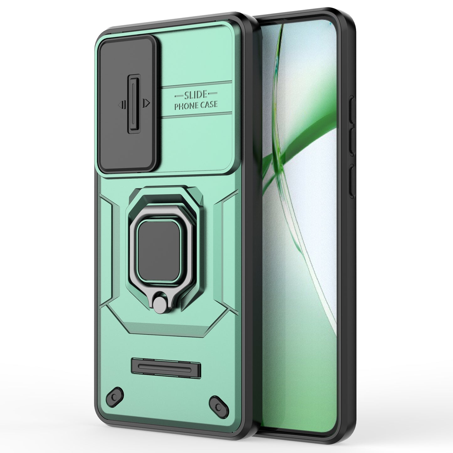 For OnePlus Nord CE4 5G Camera Protection Kickstand Case Rugged PC+TPU Phone Cover - Green