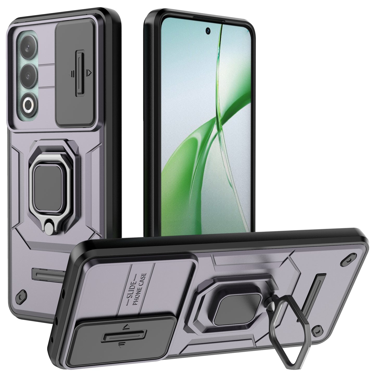 For OnePlus Nord CE4 5G Camera Protection Kickstand Case Rugged PC+TPU Phone Cover - Purple