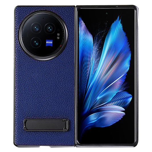 For vivo X Fold3 Phone Cover PC+PU Leather Hidden Kickstand Back Case - Blue