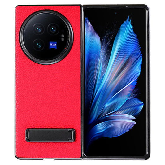 For vivo X Fold3 Phone Cover PC+PU Leather Hidden Kickstand Back Case - Red