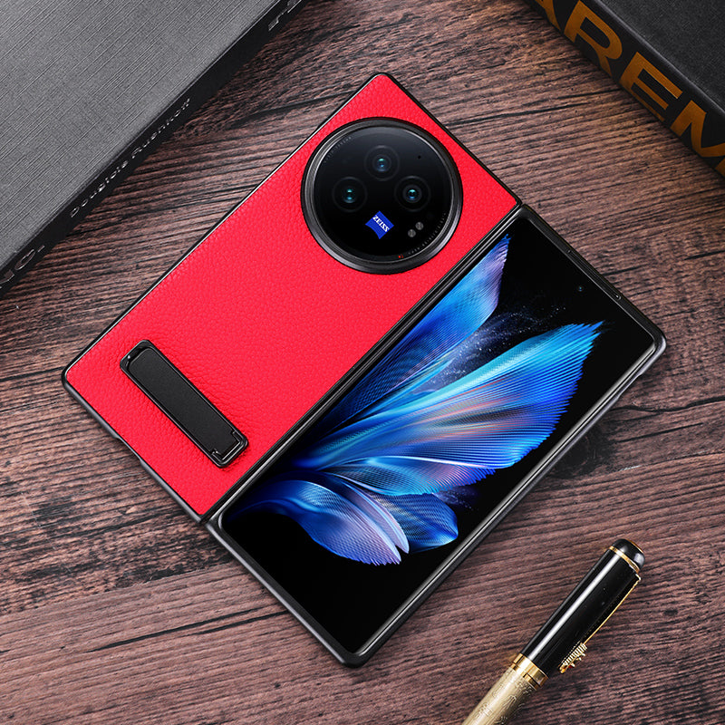 For vivo X Fold3 Phone Cover PC+PU Leather Hidden Kickstand Back Case - Red