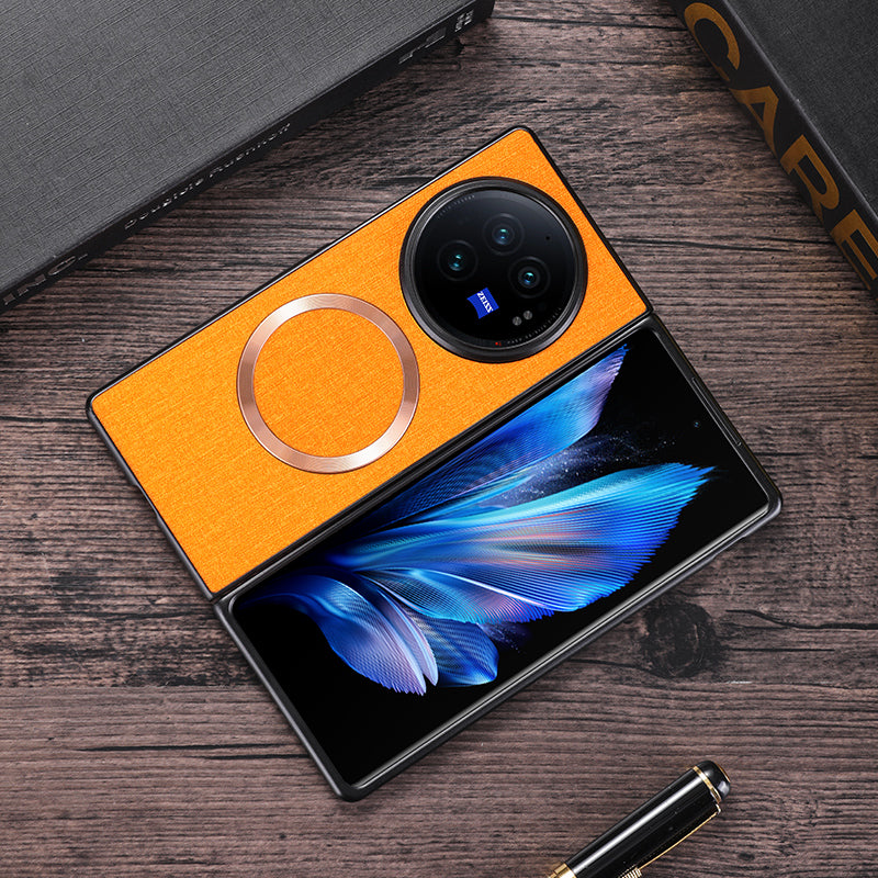 For vivo X Fold3 Pro Case Drop-proof TPU+Cloth Back Phone Cover Compatible with MagSafe - Orange