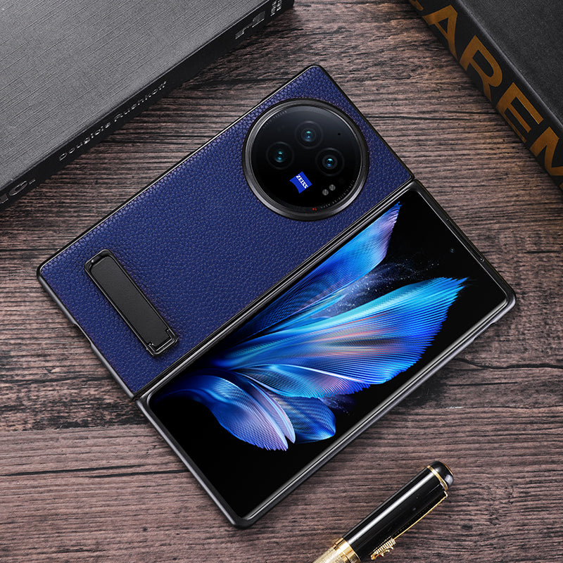 For vivo X Fold3 Pro Cell Phone Cover Drop-proof PC+PU Leather Hidden Kickstand Case - Blue